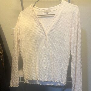 Madewell White Long Sleeve Ruched Blouse